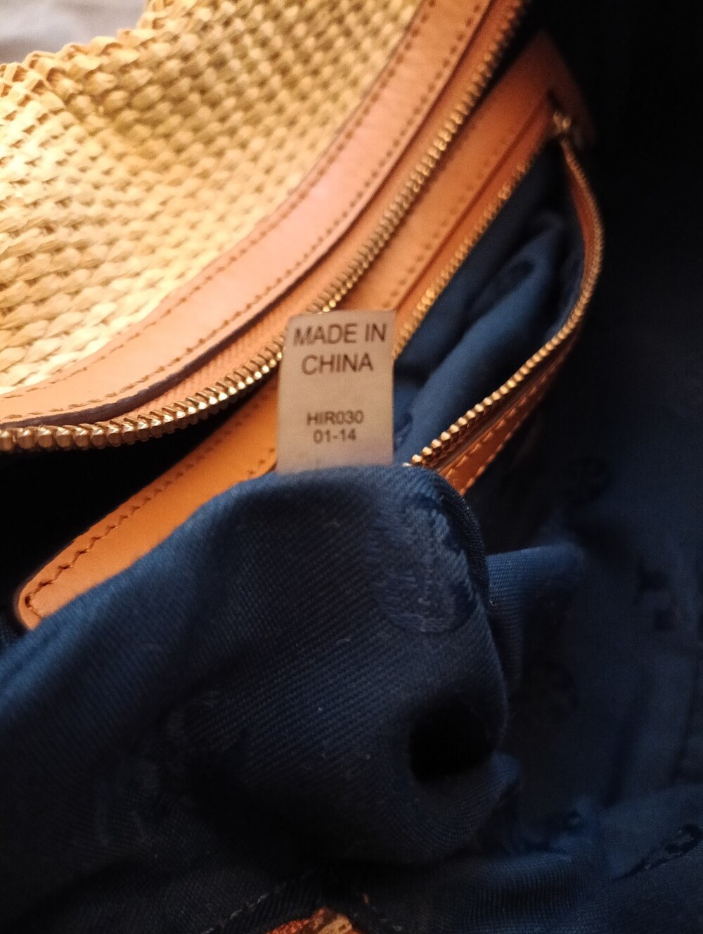 Tory Burch Navy Canvas & Natural Raffia Satchel - Picture 15 of 16